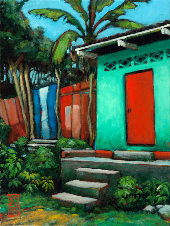 Teal House Red Door - Paper Print Giclee print - Redeye Laboratories