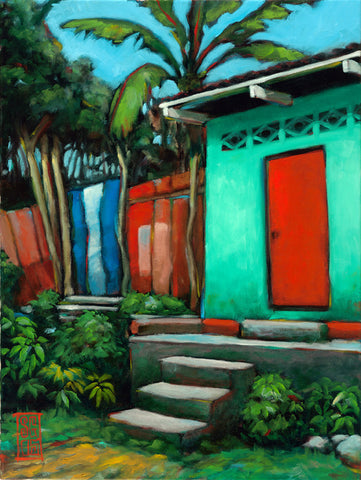 Teal House Red Door - Paper Print Giclee print - Redeye Laboratories